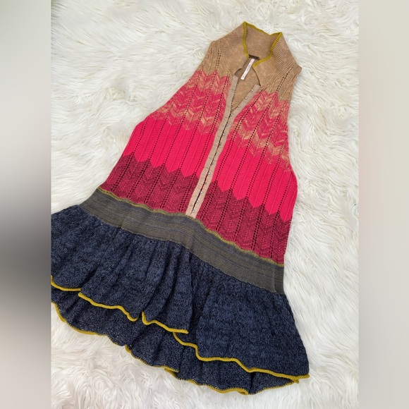 Free People Peplum Polo colorful knit racer back chevron print tank top small - Picture 4 of 9